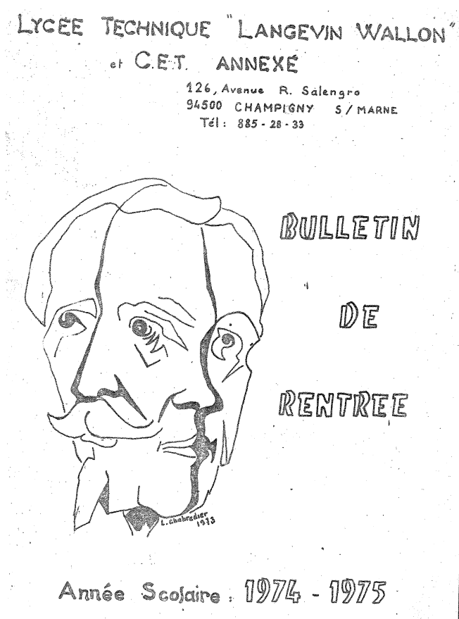 Bulletin de rentrée Lycée Langevin Wallon - année 1974