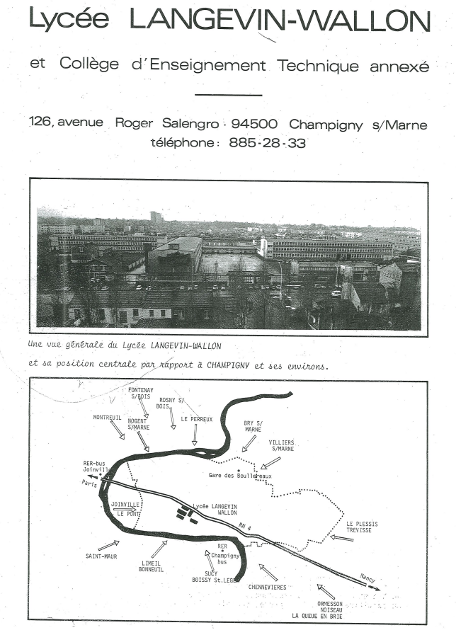 Plan du lycée Langevin Wallon , années 70