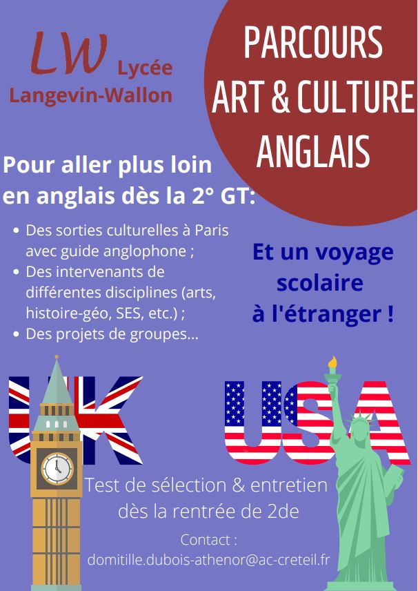 Parcours art et culture anglais au lycée Langevin Wallon